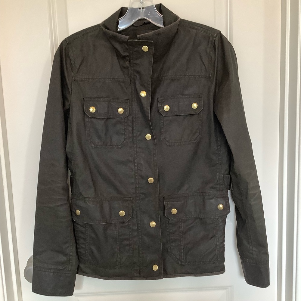J Crew Utility Jacket Womens XS Twill Brown Pockets Snaps Zip Cotton - Picture 2 of 8